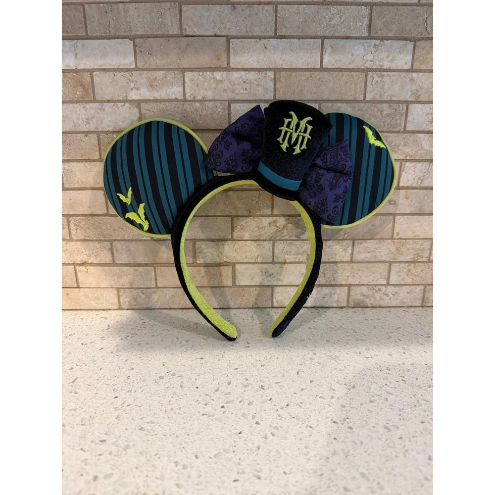 Disney Parks Haunted Mansion Minnie Mouse Ears Headband HM Top Hat Purple Bow‎